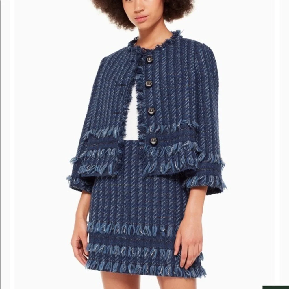 🔥🎉Host Pick🔥🎉 Kate Spade Madison Ave Jaylen Tweed Fringe Trim Button Jacket